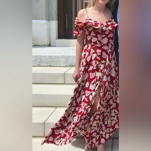 Topshop Red Floral Maxi Dress